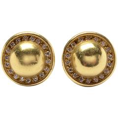 Barry Kieselstein Cord Small diamond gold Domed Earrings