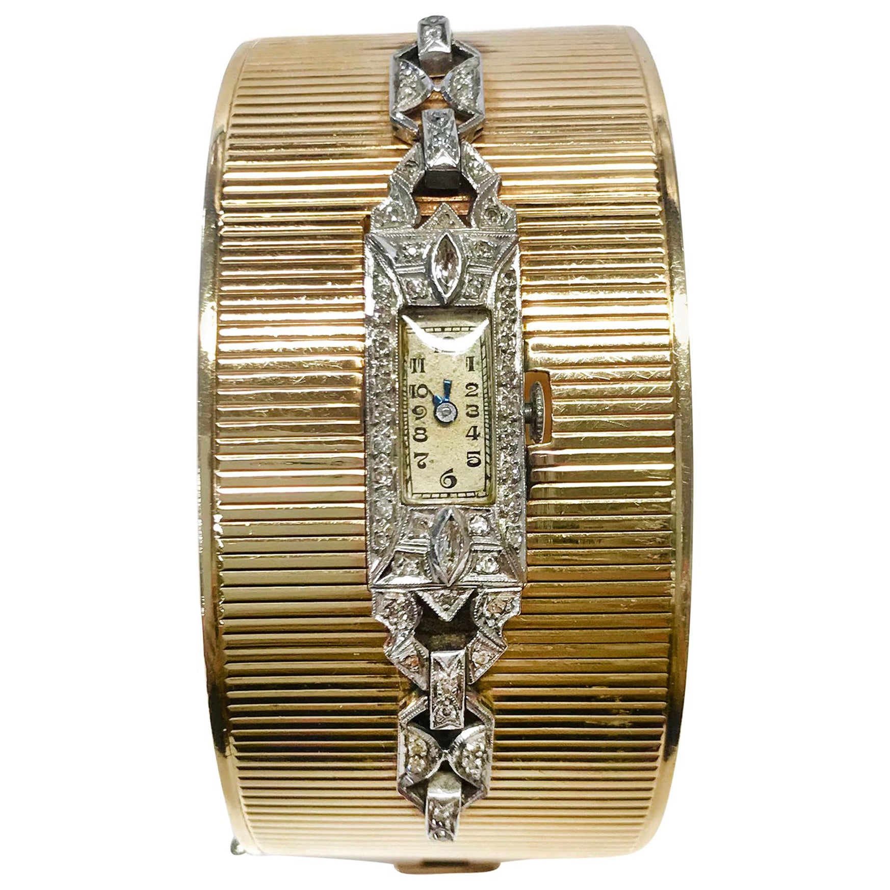 Yellow Gold Platinum Diamond Bracelet Watch