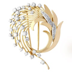 Vintage 2.65 Carat Diamond and Yellow Gold Brooch, Circa 1950