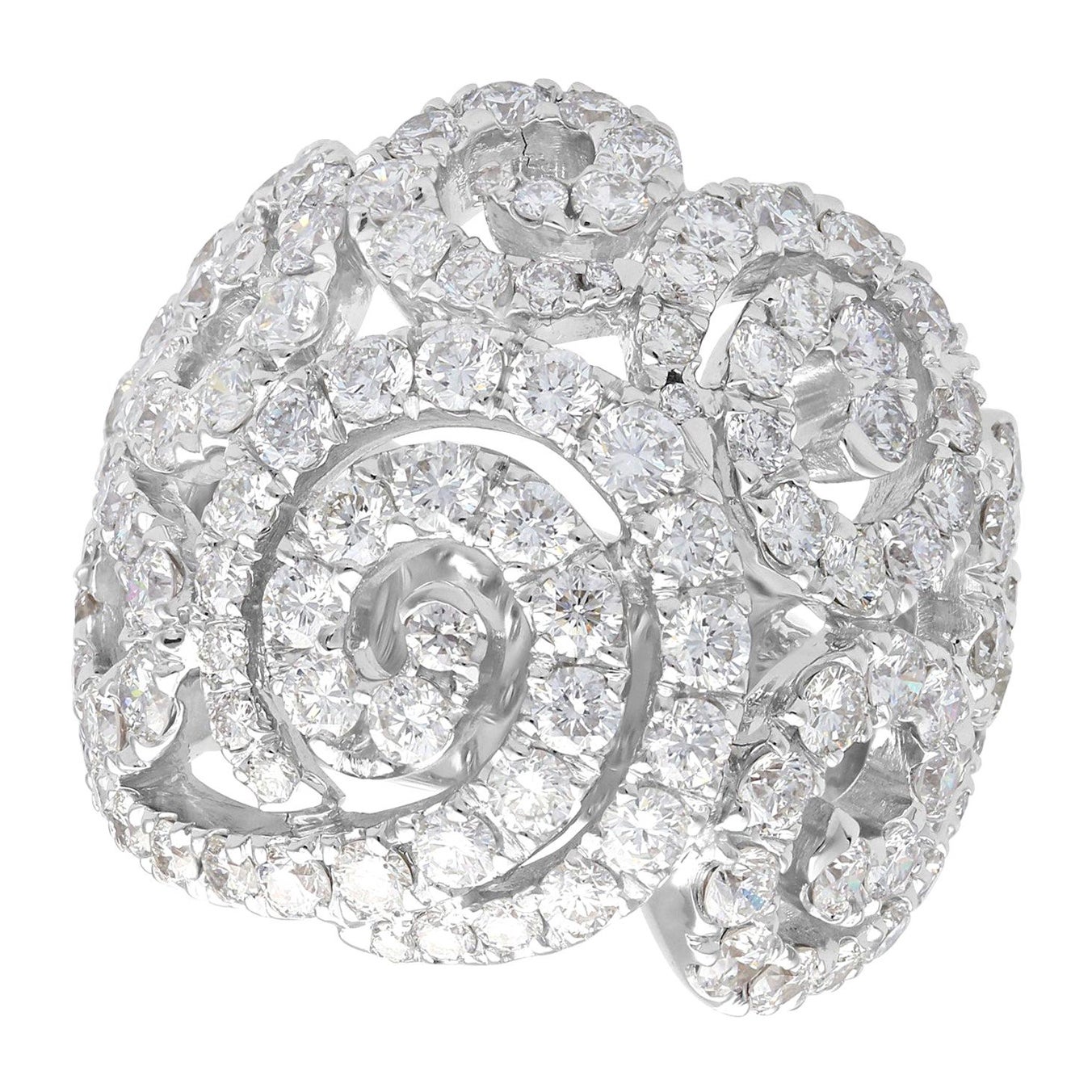 Italian 5.08 Carat Diamond and White Gold Cocktail Ring For Sale