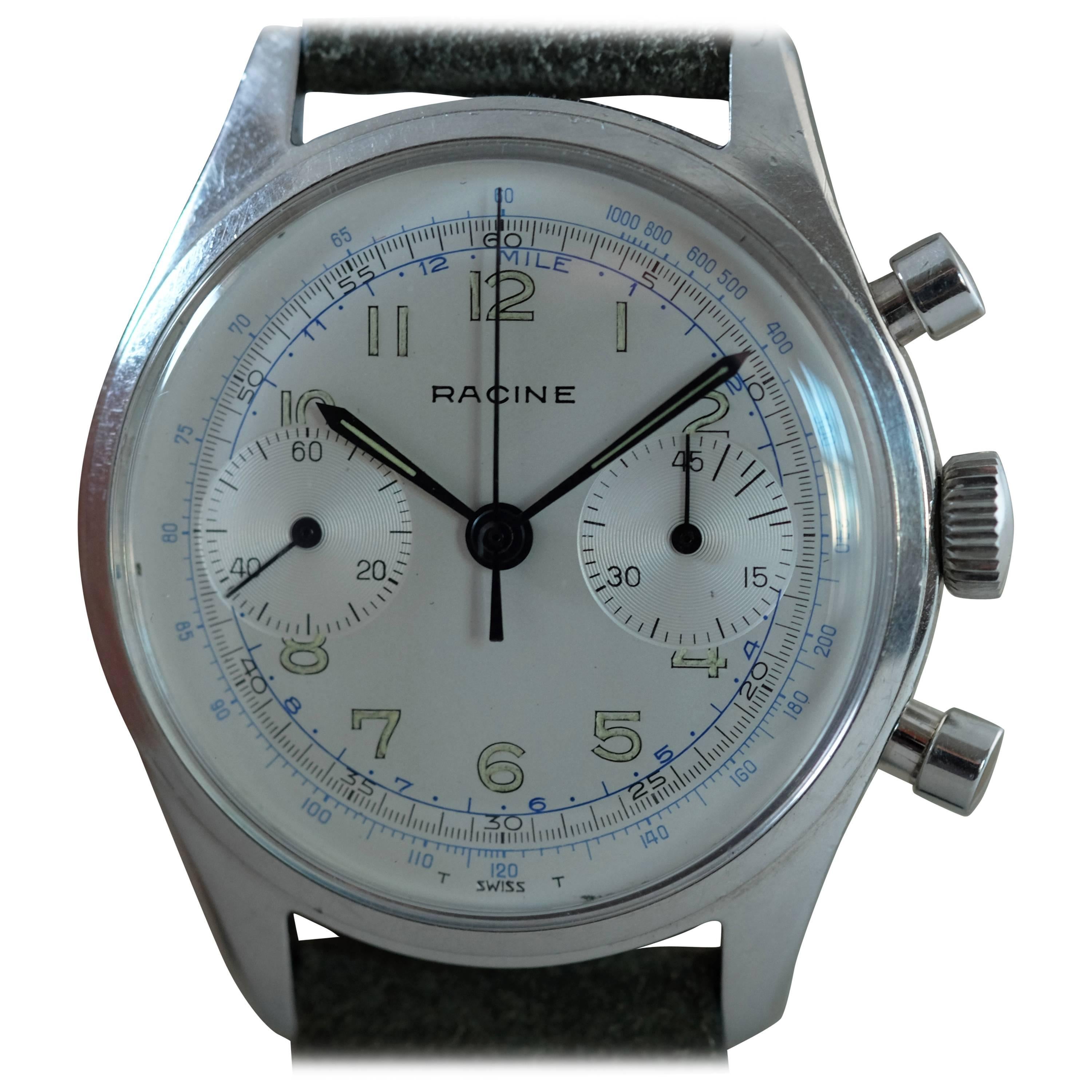 Racine Pilot stainless steel two register chronograph wristwatch  For Sale