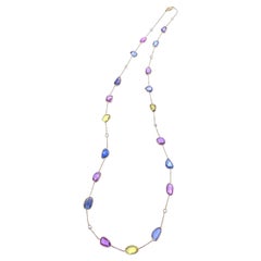 Spectacular Necklace with Colorful Sapphire and 0.50 Carat Rose-Cut Diamonds