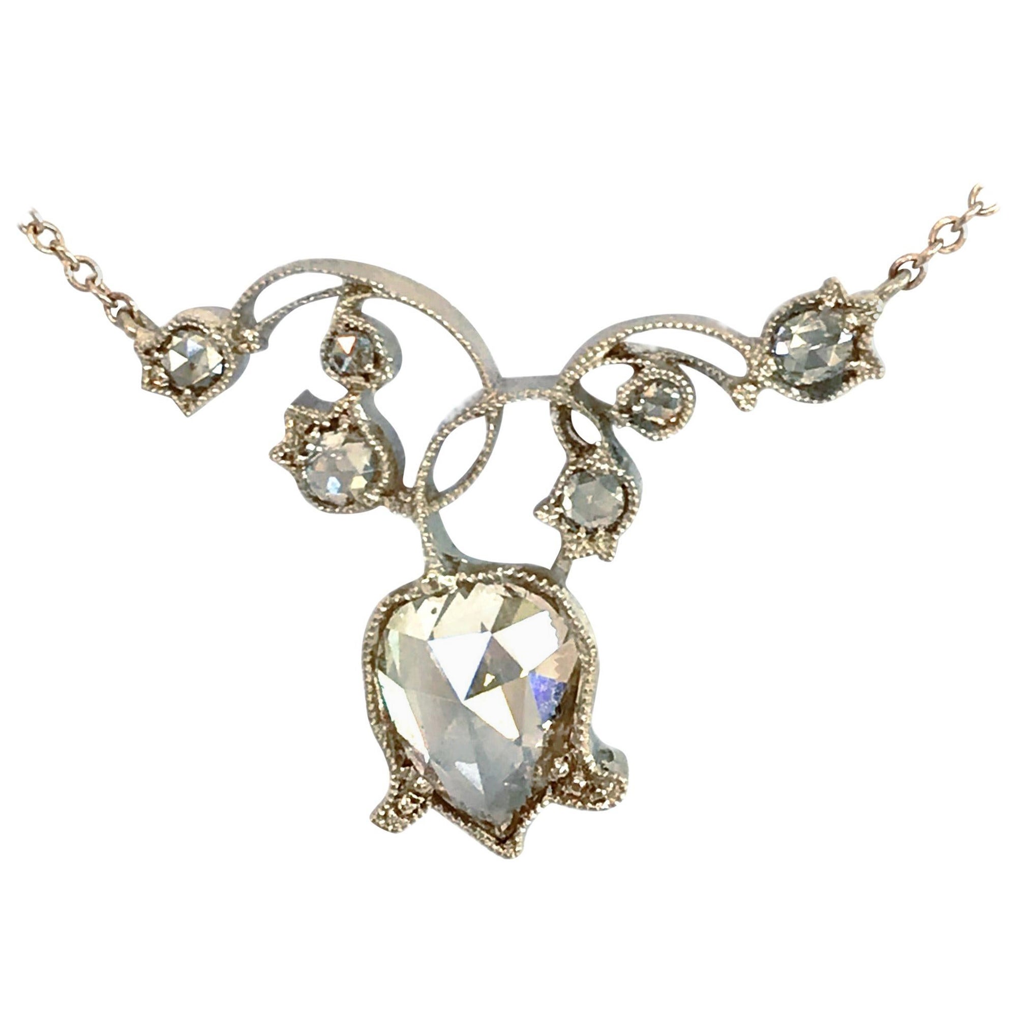 Dalben 1.5 Carat Pear Shape Diamond White Gold Necklace For Sale