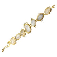 50.96 Carat Smoky Carved Moonstone Bracelet with Rose-Cut Diamonds