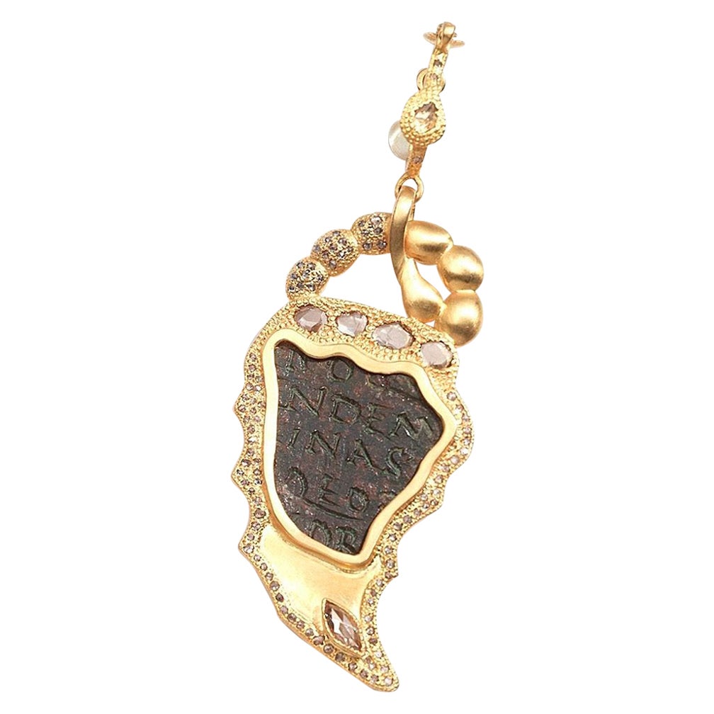 Standout Pendant Set with Roman Military Diploma and 1.37 Carat Rose-Cut Diamond For Sale