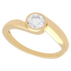 Retro 1950s French Diamond and Yellow Gold Twist Solitaire Ring