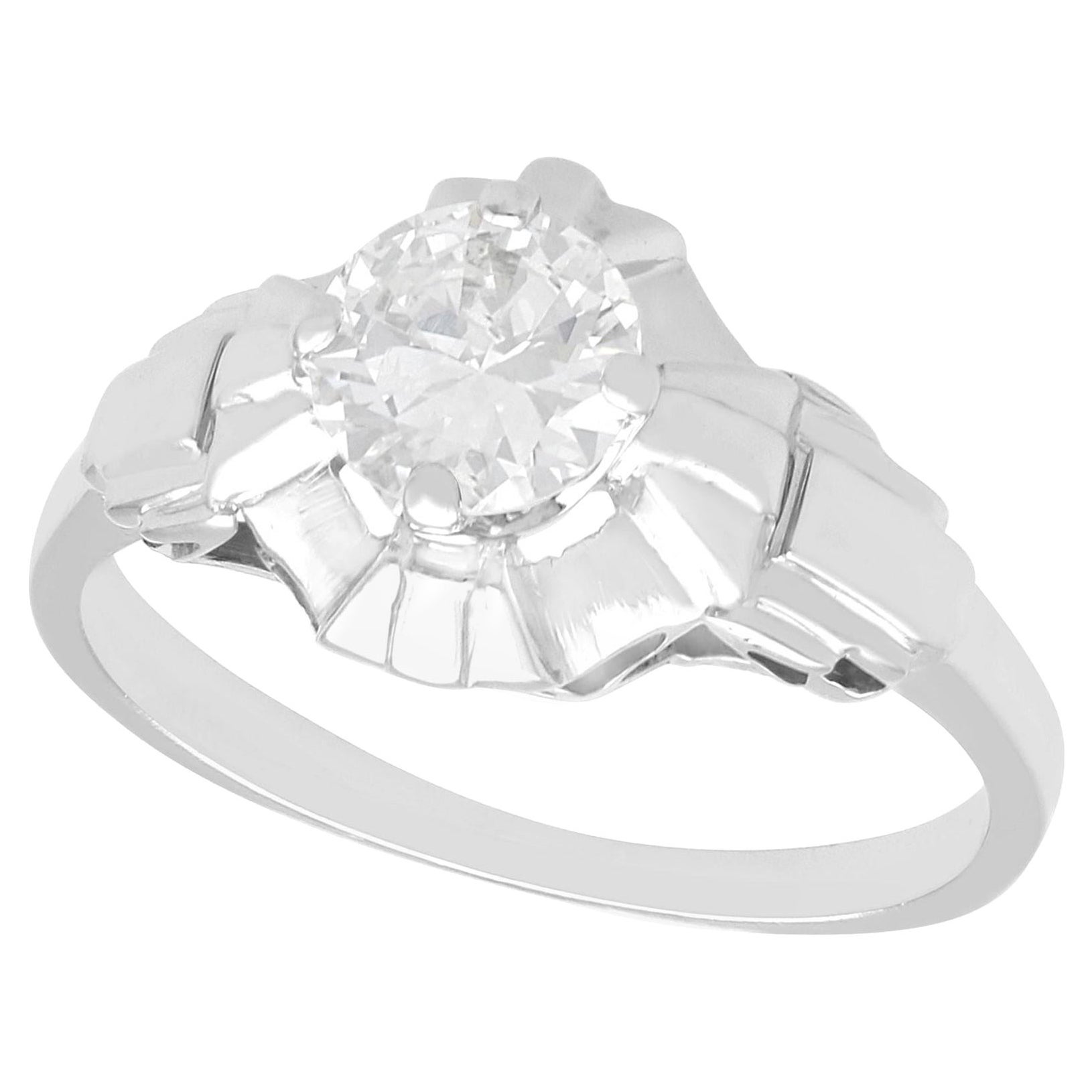 1930s Antique French 0.63 Ct Diamond and 18K White Gold Solitaire Ring For Sale