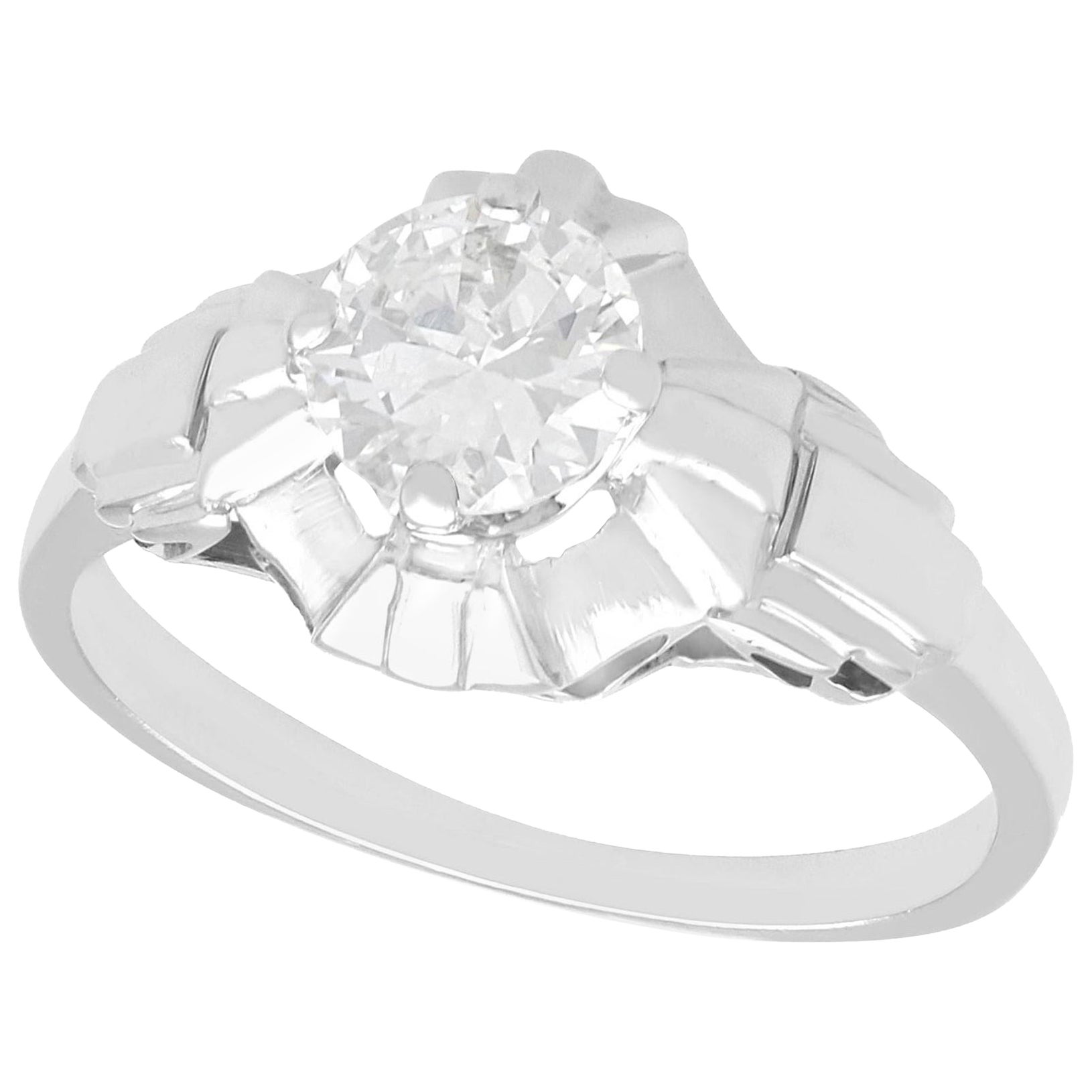 1930s French 0.63 Ct Diamond and 18K White Gold Solitaire Ring For Sale