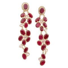 30.60 Carat Ruby Earrings with Rose-Cut Diamonds