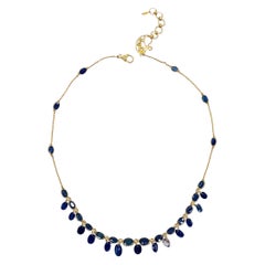 Gorgeous Blue Sapphire Drops Necklace with 1.08 Carat Diamonds