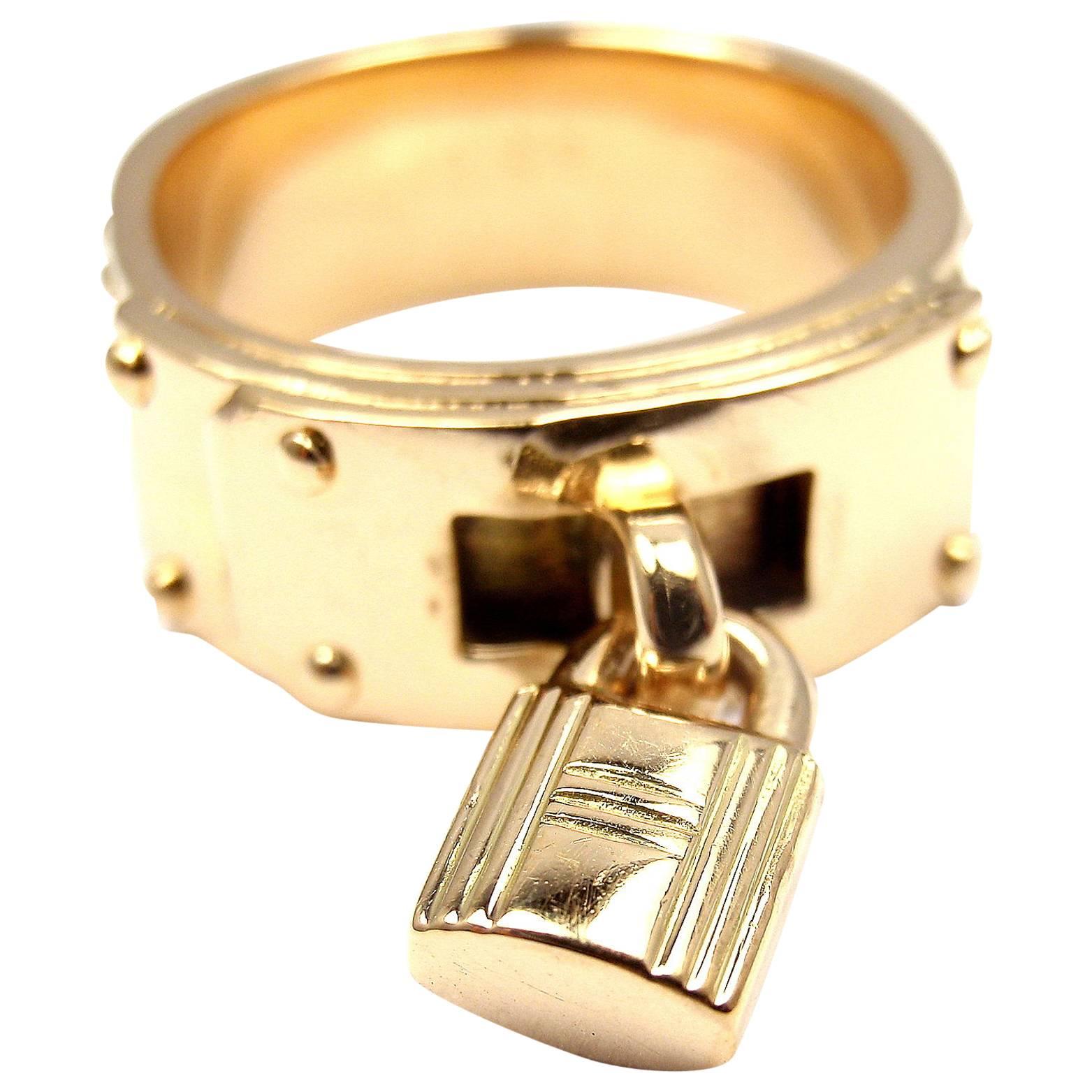 Hermes H Lock Gold Band Ring 