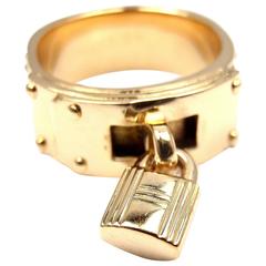 Hermes H Lock Gold Band Ring