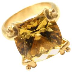 Vintage Elizabeth Locke Large Citrine Yellow Gold Ring