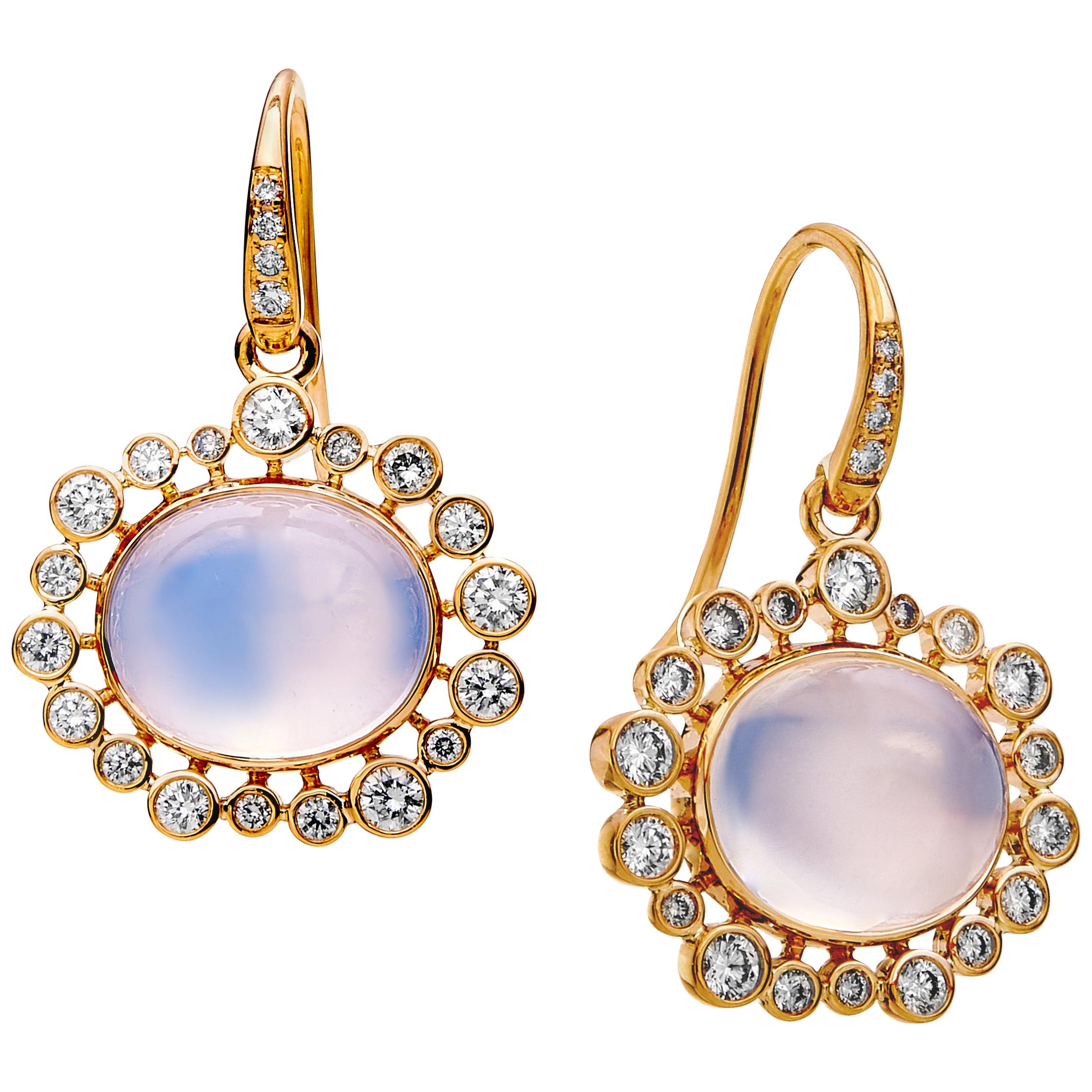 Syna Yellow Gold Moon Quartz Earrings with Diamonds
