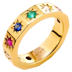 Syna Yellow Gold Cosmic Multi-Color Stars Band with Diamonds