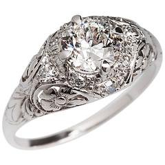 1930s Antique 1 Carat Old European Cut Diamond Filigree Ring