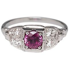 1930s Antique No Heat Purplish Pink Sapphire Platinum Ring
