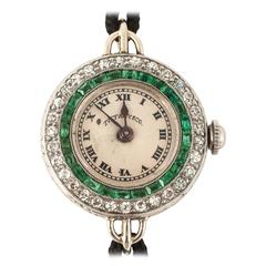 Antique Tiffany & Co. lady's platinum diamond emerald evening dress Wristwatch