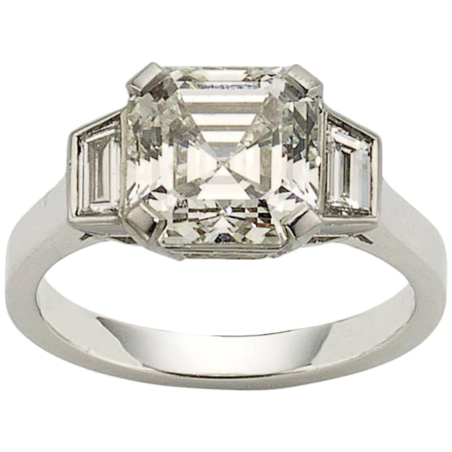 3.53 Carat GIA Cert Asscher cut diamond platinum ring