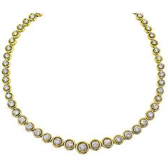 La Triomphe Diamond Gold Collet Set Riviere Necklace