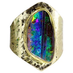 Boulder Opal Ring 22k 18k Gold Wide Band