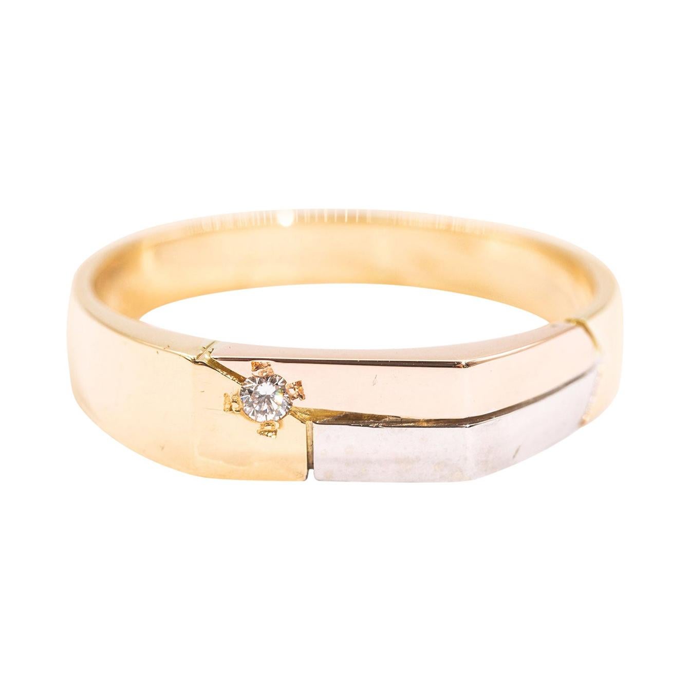 18 Carat Yellow Rose White Gold Three Color Men's Diamond Vintage Signet Ring