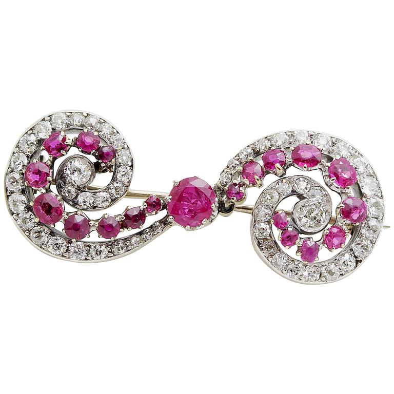 Victorian Ruby and Diamond Brooch For Sale at 1stDibs