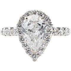 2.00 Carat GIA Cert Pear Shaped Diamond gold Halo Engagement Ring