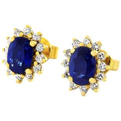 Sapphire and Diamond Earrings in Yellow Gold