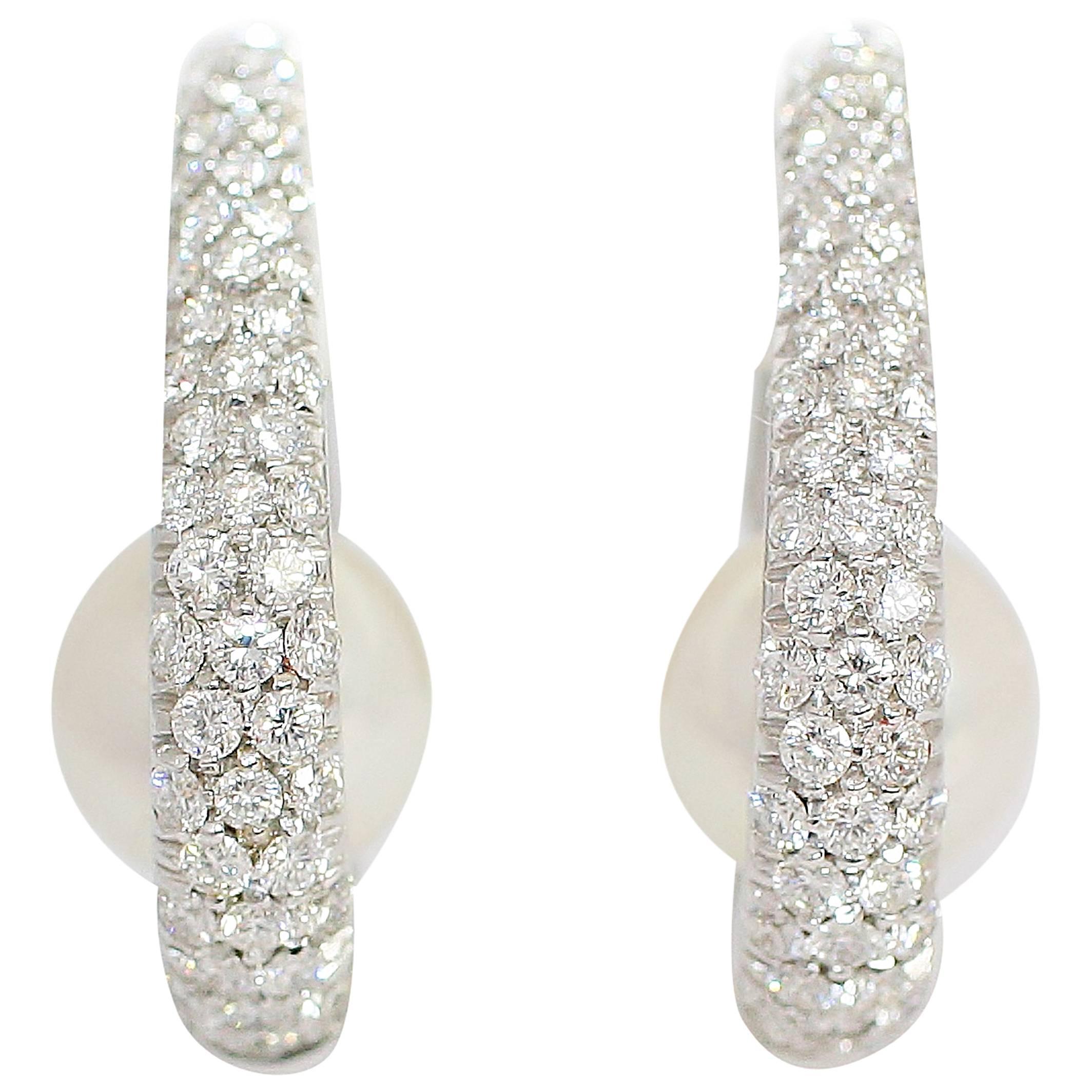 Mikimoto South Sea Pearl Diamond Gold Earrings For Sale