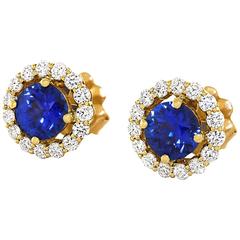 Cornflower Blue Sapphire Diamond Gold Earrings 10