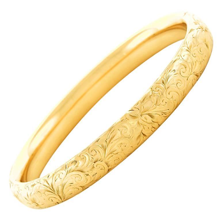Antique Hand Engraved Gold Bangle at 1stdibs