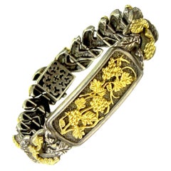 Used Stambolian Aged Silver 18K Gold Napa Valley Grapevine Mens Link Bracelet