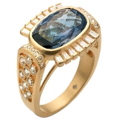 5.87 Carat London Blue Topaz and Diamonds Statement Ring