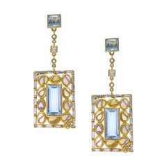 Aquamarine and Opals Dangle Earrings with 2.99 Diamonds