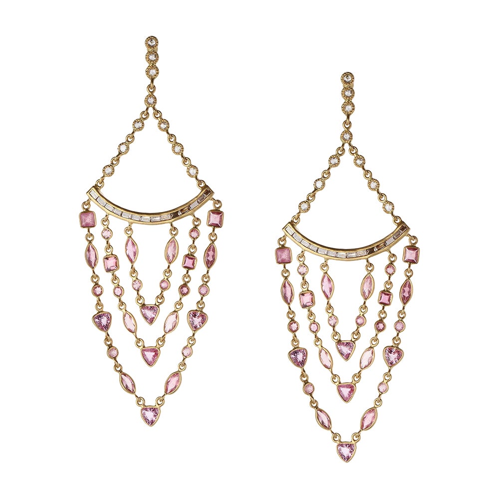 Pink Sapphires and 1.43 Carat Diamonds Curtain Earrings For Sale