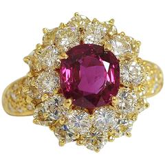 Crimson Red Ruby Diamond Gold Ring