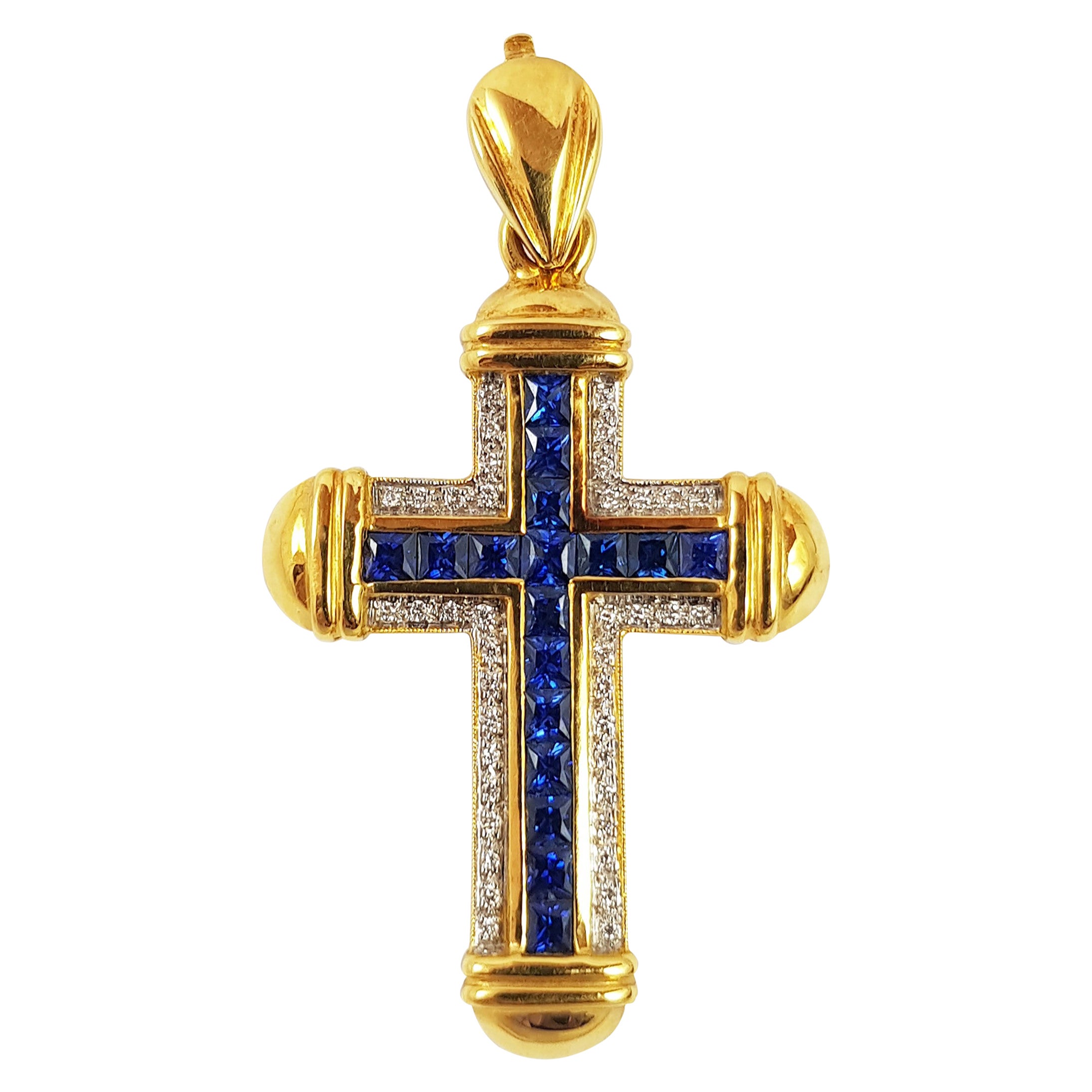White Sapphire Cross Pendant Set in 18 Karat Gold Settings For Sale at