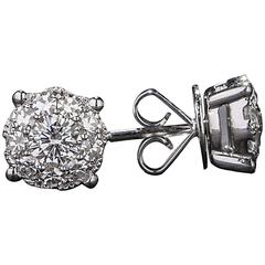 Diamond 18k White Gold Cluster Stud Earrings