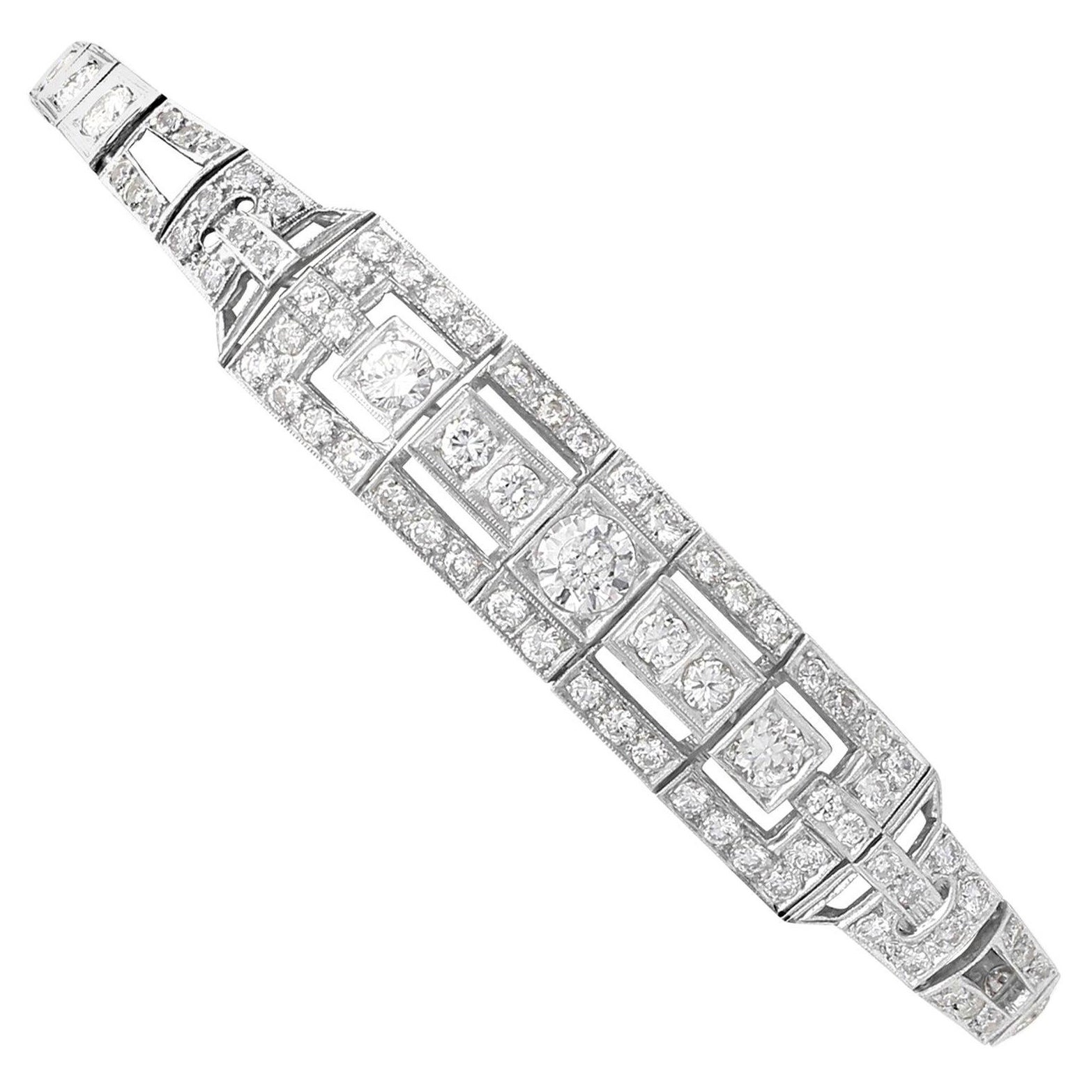 1930s Antique 4.46 Carat Diamond and Platinum Bracelet For Sale