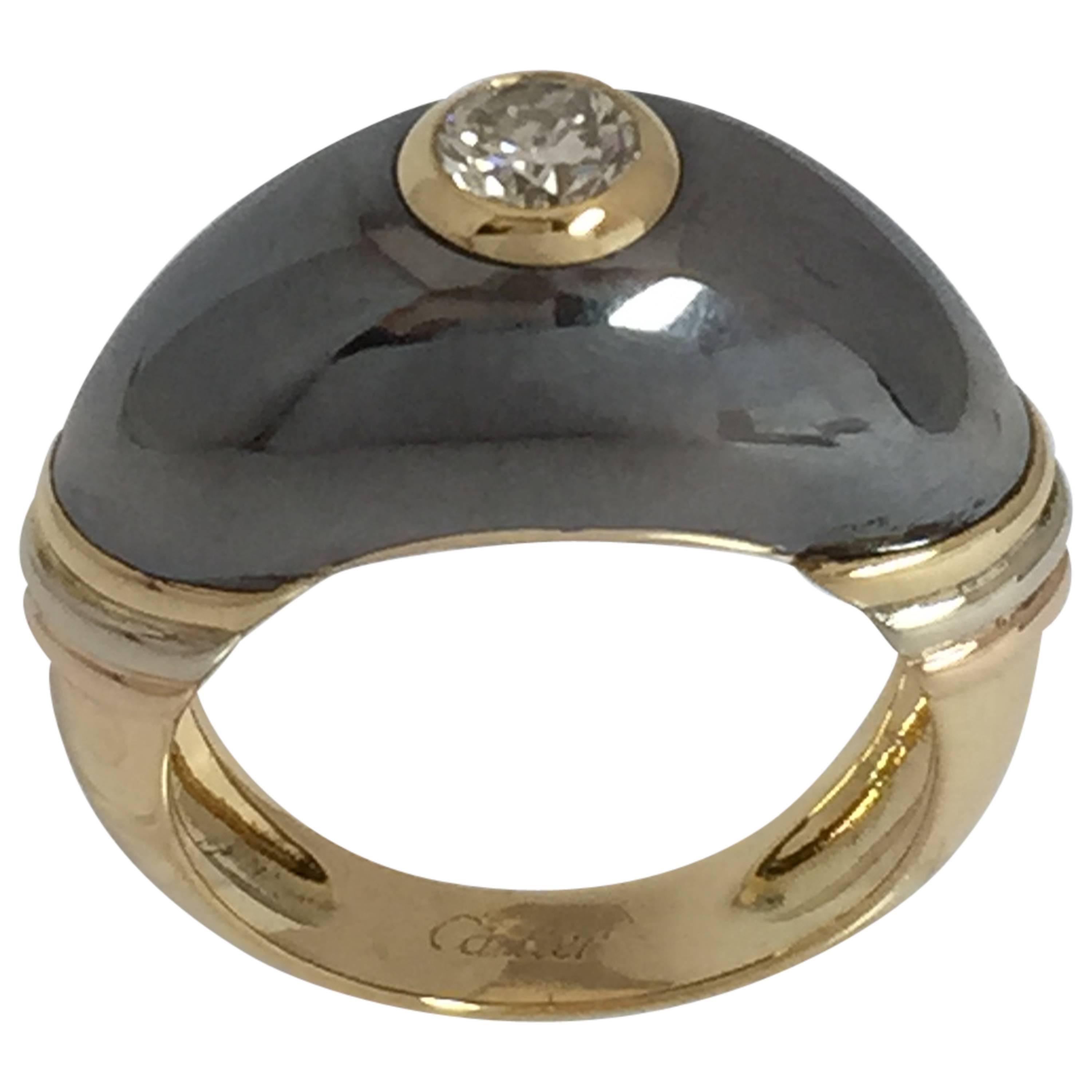 1980s Cartier Silverium Diamond Tricolor Gold Ring