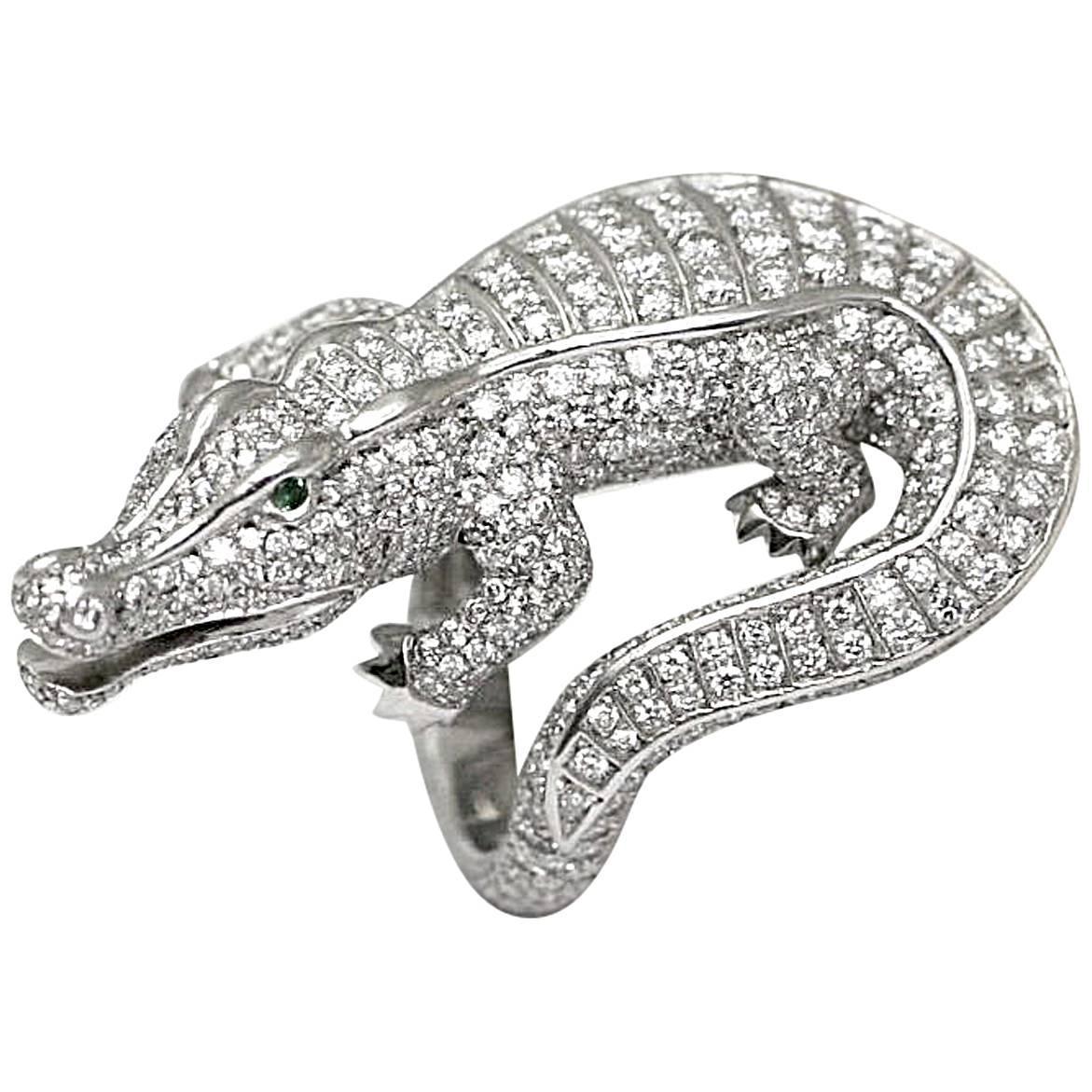 Cartier emerald diamond platinum Alligator ring at 1stdibs
