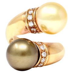 South Sea Pearl and Diamond Bypass Ring in 18 Karat Rose Gold