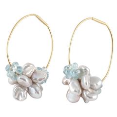 Donna Brennan Aquamarine & Pearl 18ct Gold Earrings