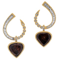 Heart-Cut Brown Diamonds Set with White Diamonds Drop Earrings