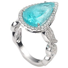 6,46-Karat Paraiba-Tropfenring mit Diamanten aus 18 Karat Weißgold