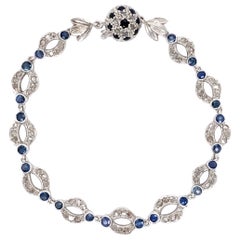 Diamond and Sapphire Open Link Platinum Bracelet Estate Fine Jewelry