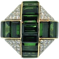 Retro LeCoultre Diamond Tourmaline Gold Surprise Ring Watch