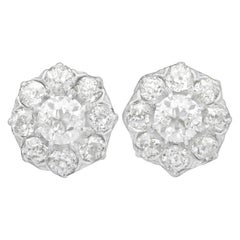1910s Antique 3.37 Carat Diamond and Yellow Gold Cluster Earrings