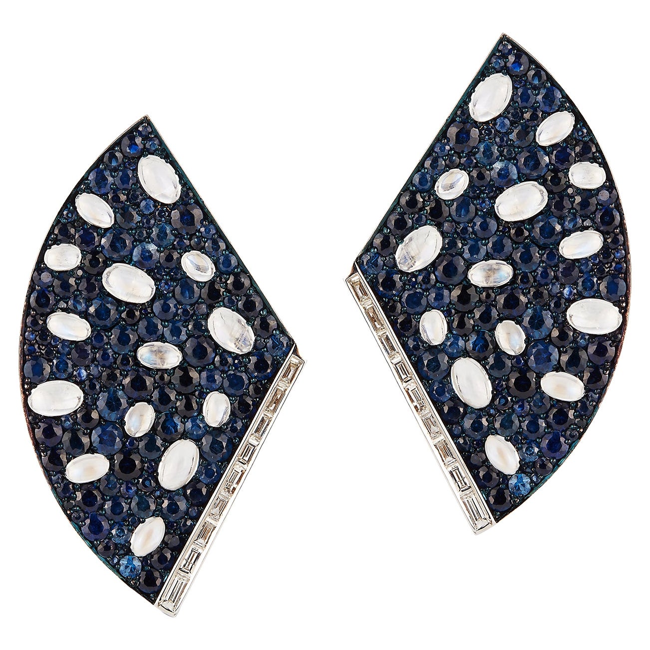 Blue Sapphire and Moonstone Diamond Earrings